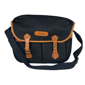 Vintage Billingham Hadley Original Large Camera Bag Case Blk Canvas Tan Leather